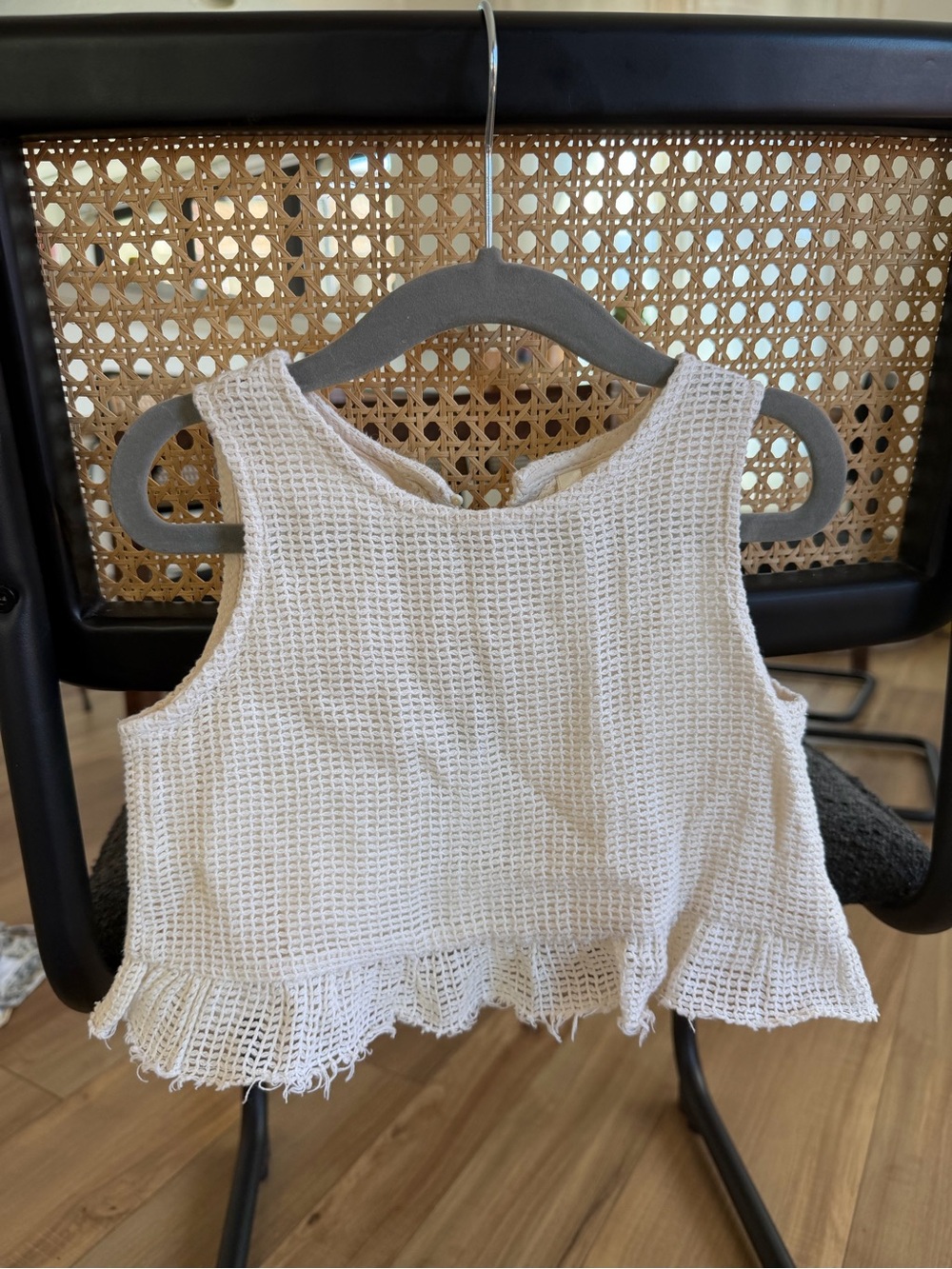 Rylee + Cru Cream Waffle Knit Ruffle Hem Tank for Kids